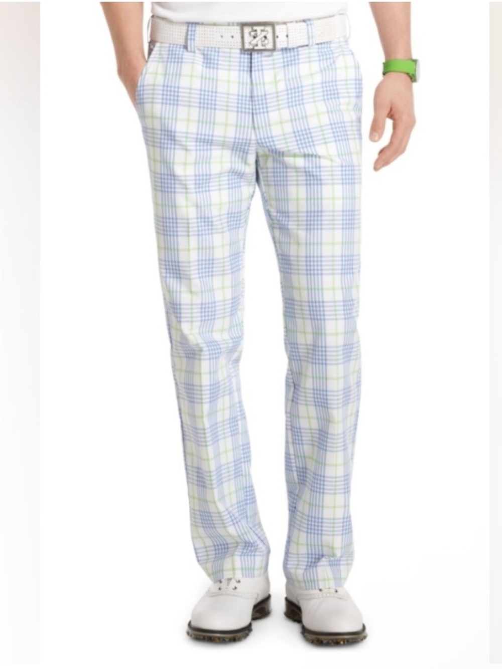 Izod Men's Preppy Plaid Comfy Golf Pants Blue Green White 38/32